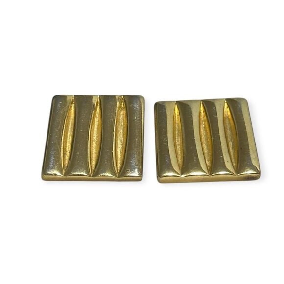 Vintage‎ 80s,  Erwin Pearl Square Gold Tone Earrings - Picture 1 of 10